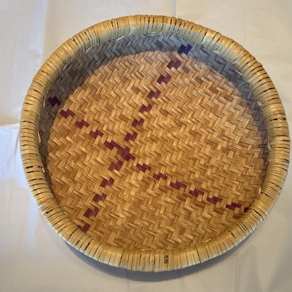 Handwoven Round Brown and Purple Hopi Sifting Basket 13" Diameter